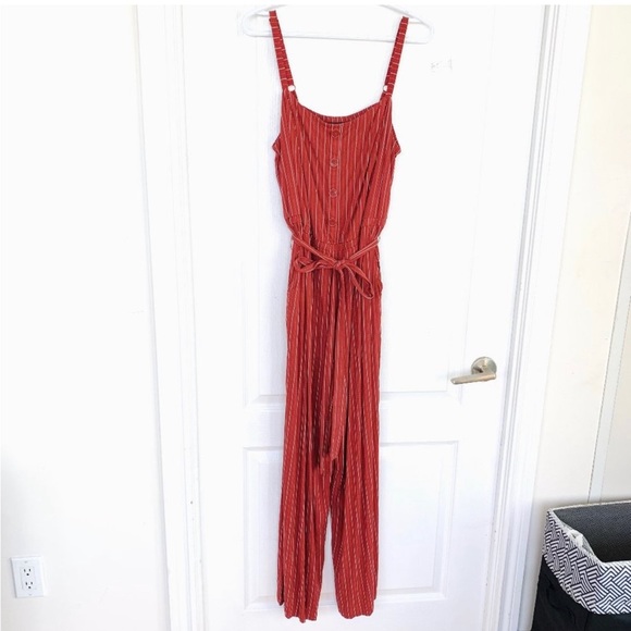 Torrid CHALLIS SELF TIE WIDE LEG V-NECK JUMPSUIT, Size 1X, Orange/White - Picture 3 of 6